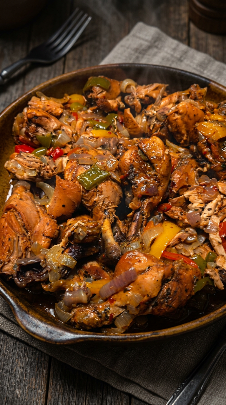 Chicken stew braised with peppers and onions